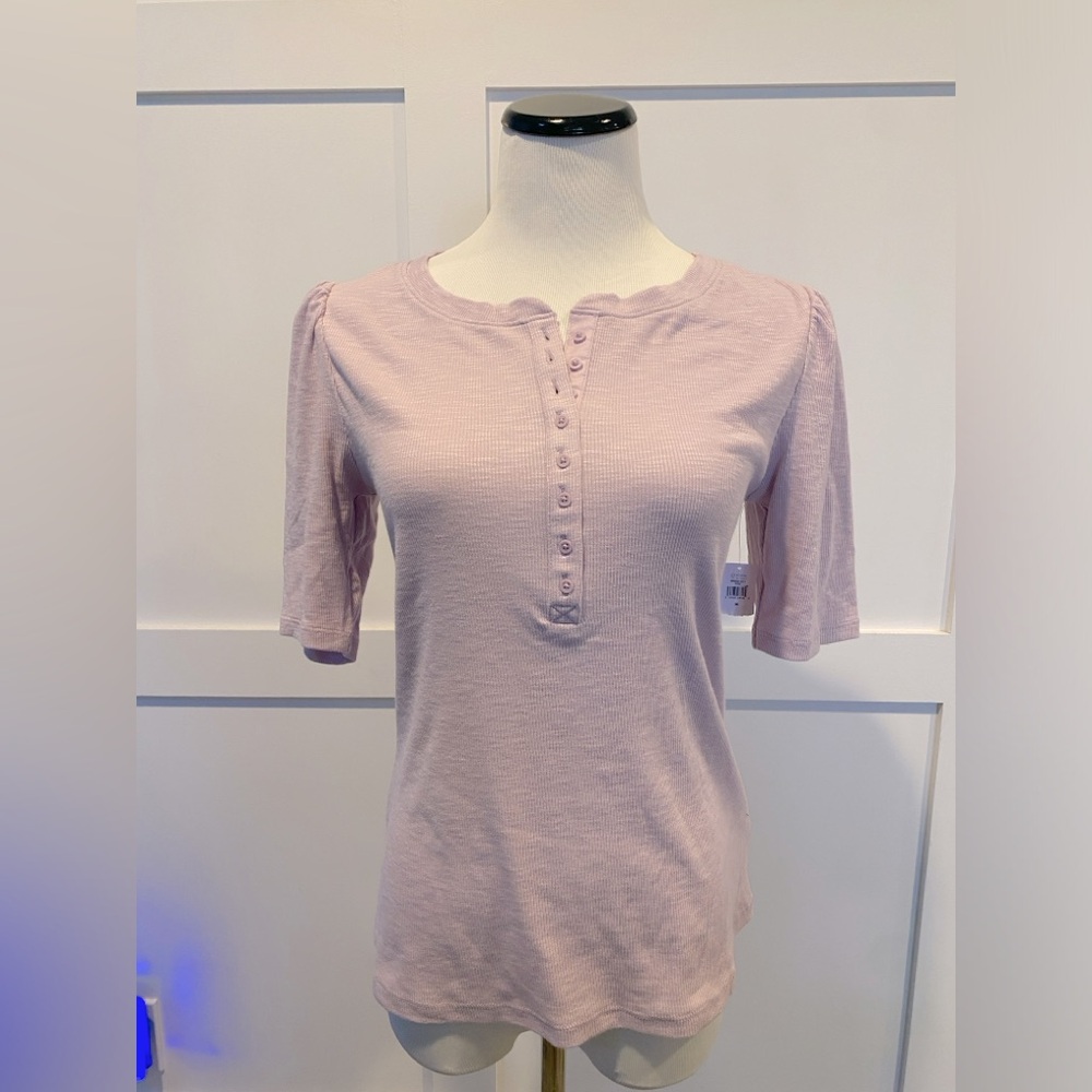 Gap Womens Slub Henley Ribbed Medium Purple Lavender Puff Sleeve